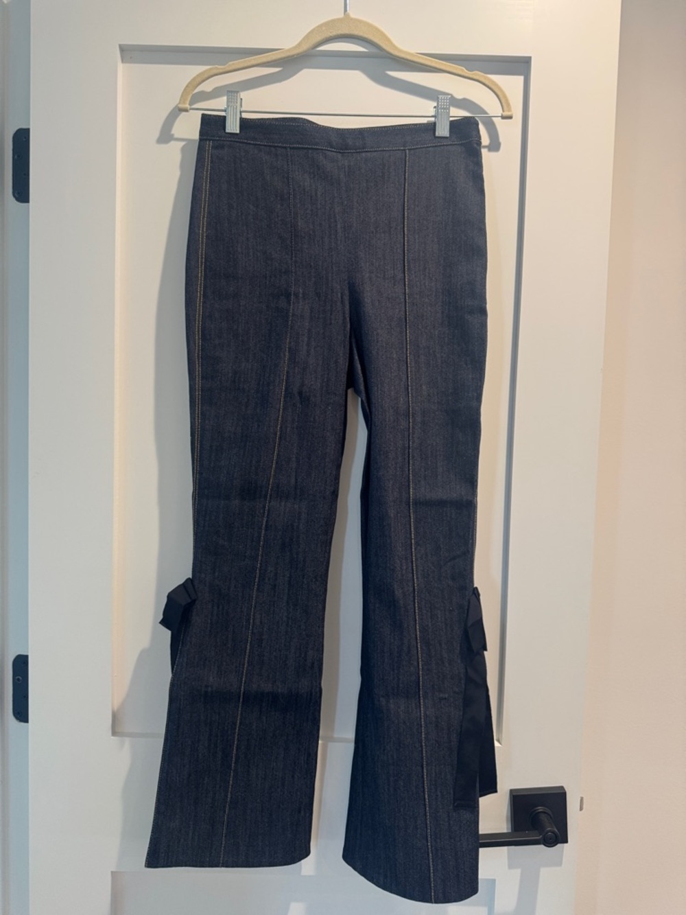 cinq a sept Dark Indigo Denim Pants with Contrast Stitching and Bow